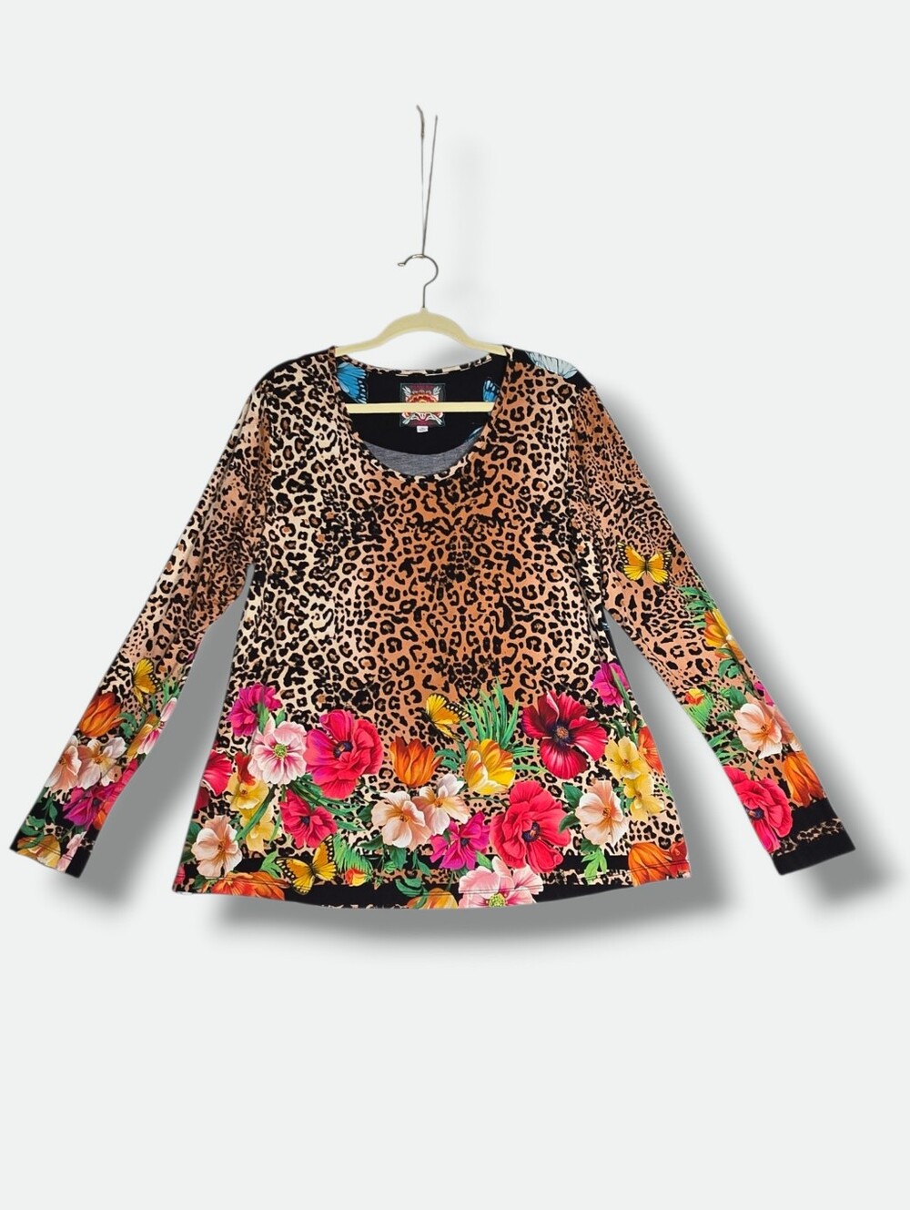 Johnny Was Knit Top Leopard Floral Butterfly Print Long Sleeve Size Medium - Picture 4 of 16